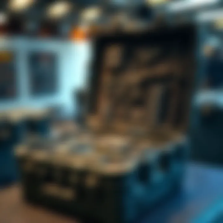 A close-up view of the tactical box showcasing its innovative design and multiple compartments.