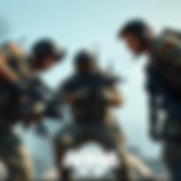 A group of players strategizing in a military simulation game, showcasing teamwork and tactical planning in Arma 3.