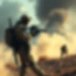 A soldier calmly pulling back from a confrontation, analyzing the terrain for tactical advantage.