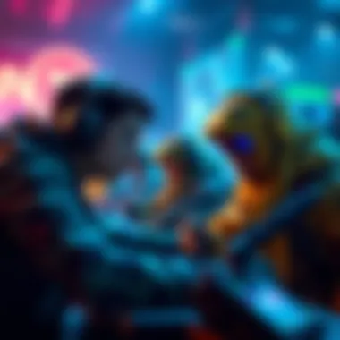 Tactician in Team Game A game character acting as a tactician, strategizing with teammates in a vibrant gaming environment.