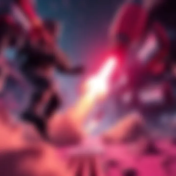 Tactics Against a Rocketeer A player strategically targets a rocketeer using two thrusters while utilizing nearby structures for cover and impact.