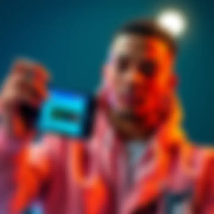 Tae2Smooth holding a phone showing his leaked Twitter account with playful messages and fan edits visible on the screen.