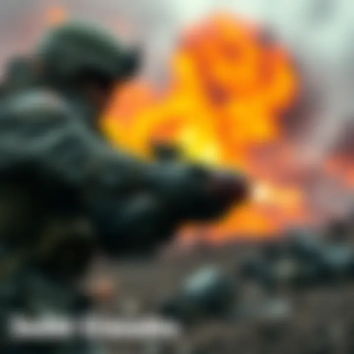 A soldier throws a tagging grenade on the battlefield, marking enemy positions for teammates.