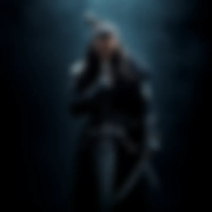 Talion, a character from Shadow of Mordor, stands against a dark backdrop, ready for battle with a sword in hand, embodying determination and strength.