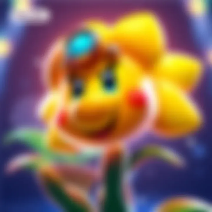 Talking Flower from Super Mario Bros. Wonder The Talking Flower character from Super Mario Bros. Wonder with a cheerful expression, colorful petals, and a friendly face, available for pre-order.