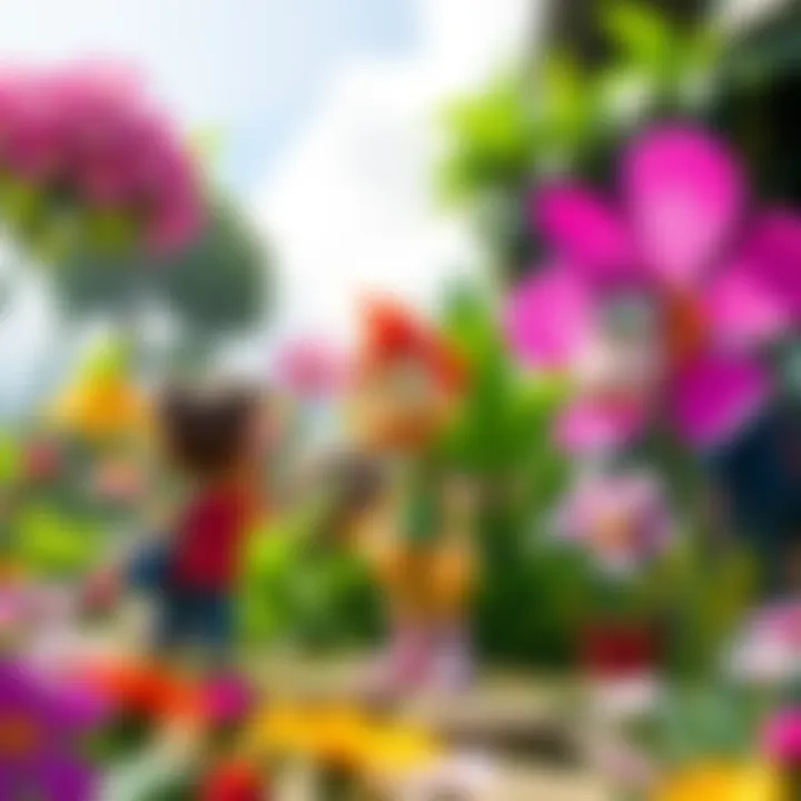 A colorful scene from the Talking Flower trailer showcasing a vibrant flower character interacting with other characters in a lush garden setting.