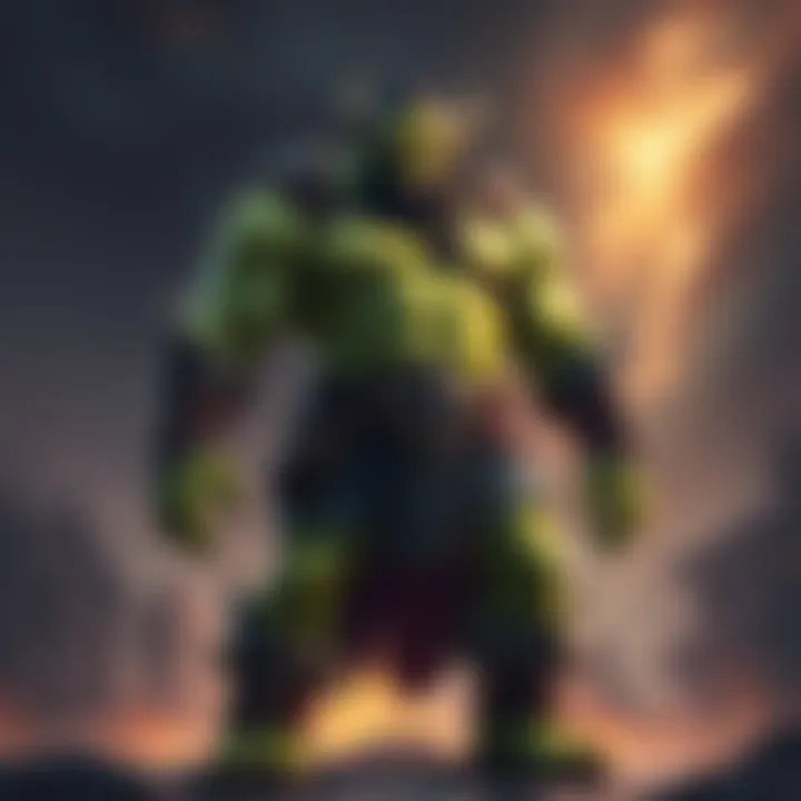A tall orc character standing proudly with a strong stance, showcasing his impressive height and muscular build.