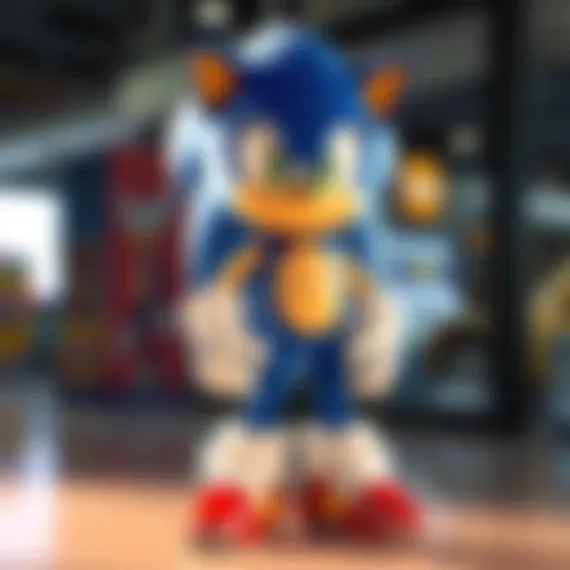 A tall Sonic character design resembling a person in a costume, standing with playful expression.