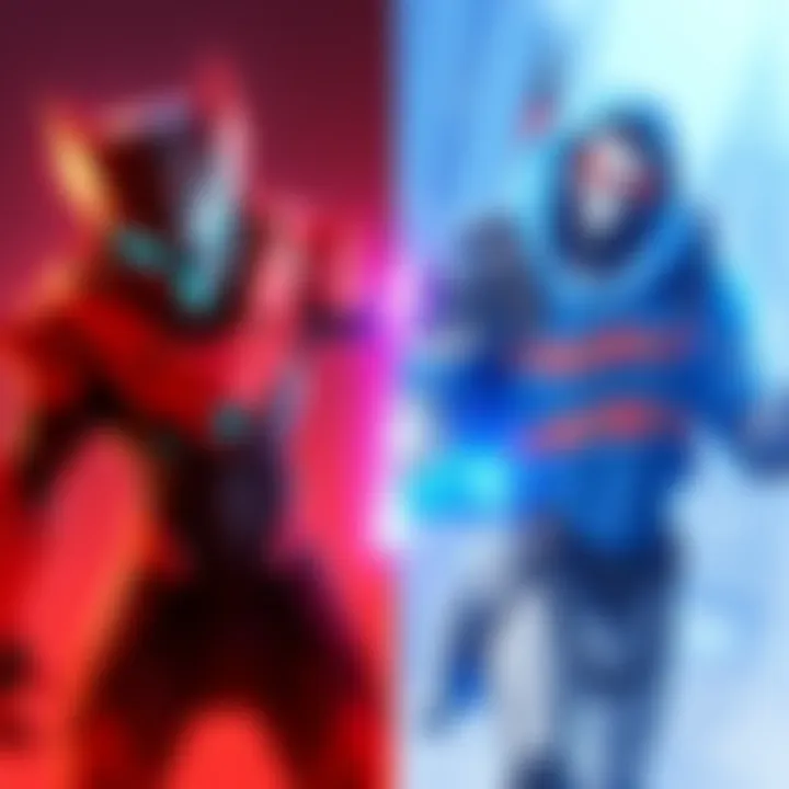 Talon Red Echo Skin vs Overwatch Blue Echo Skin A vibrant comparison of Talon's red Echo skin and Overwatch's blue Echo skin, highlighting the rivalry between the two designs.