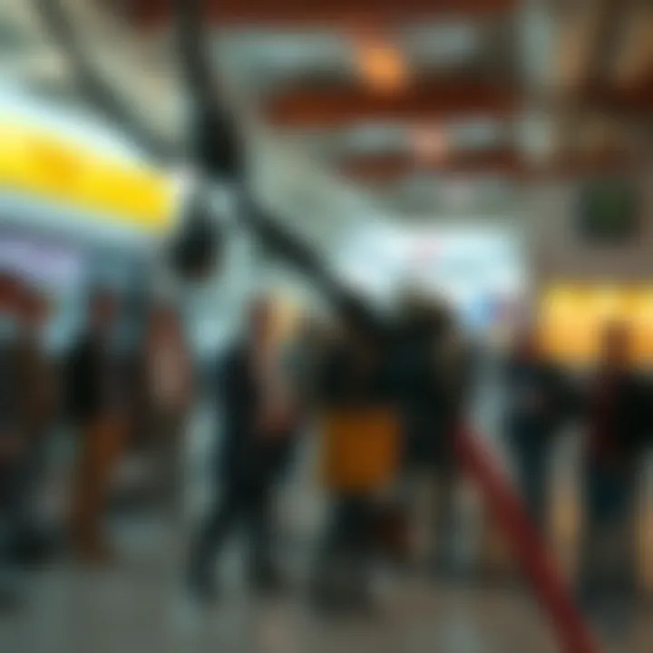 Close-up of severed and twisted electrical wires with a backdrop of concerned people discussing