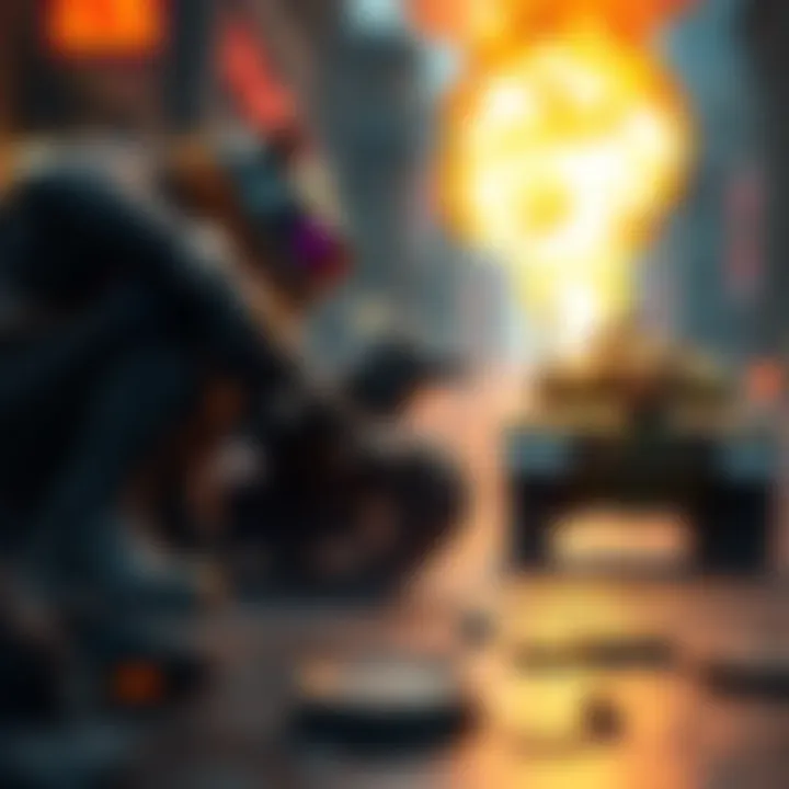 A tank character strategically positioning to counter Roadhog in an intense gameplay scene, showing focus and determination.