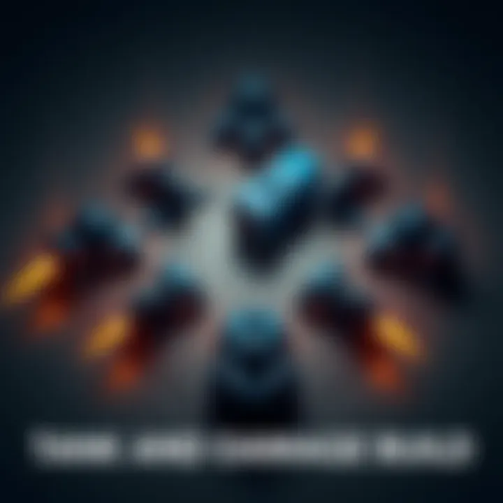 Tank and Damage Build for Agents A strategic layout showcasing a blue Striker setup surrounded by Overdogs, illustrating tankiness and high damage output for agents.