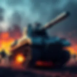 Tank in action A powerful tank standing strong on a battlefield, showcasing its durability and strength while surrounded by other characters.