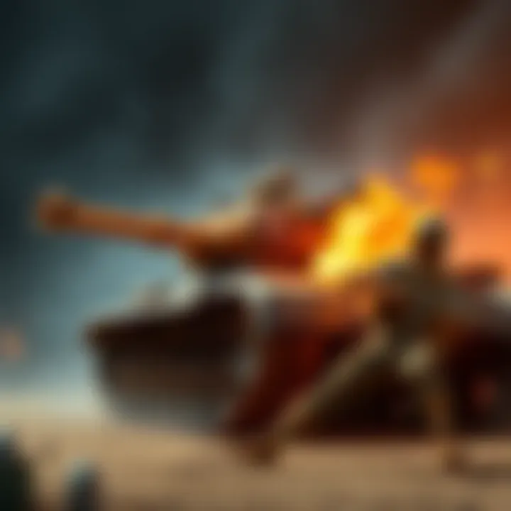 Tank Laughing at Player Fail A tank with a playful skin smirking at a player who is being pulled away by an unexpected grip, showcasing a comical gaming moment.