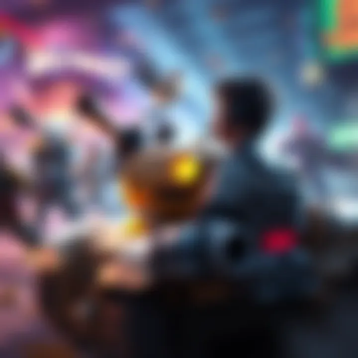 A tank player focused on teamwork in Overwatch, surrounded by colorful game characters and action scenes, contrasting with a darker atmosphere from another game.