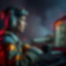 A tank player focusing on countering a strong enemy team composition, looking determined and analyzing options on screen.