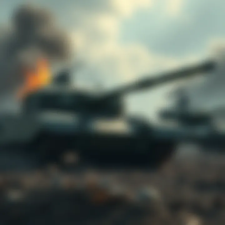 Tank preparing for battle against Domina A strong tank poised for combat, ready to face the fierce opponent Domina in a battle scene.