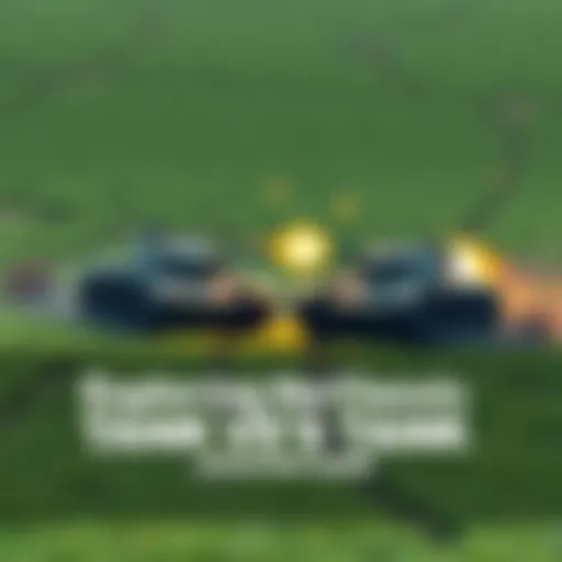 Two tanks firing at each other on a green battlefield with terrain damage visible