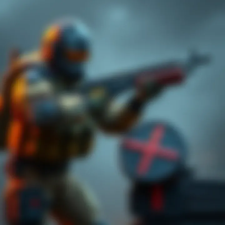 A soldier wielding a KSG shotgun with a large magazine, surrounded by armor pieces and a shield, ready for battle.