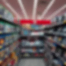 Shelves stocked with various physical video games and board games at a Target store