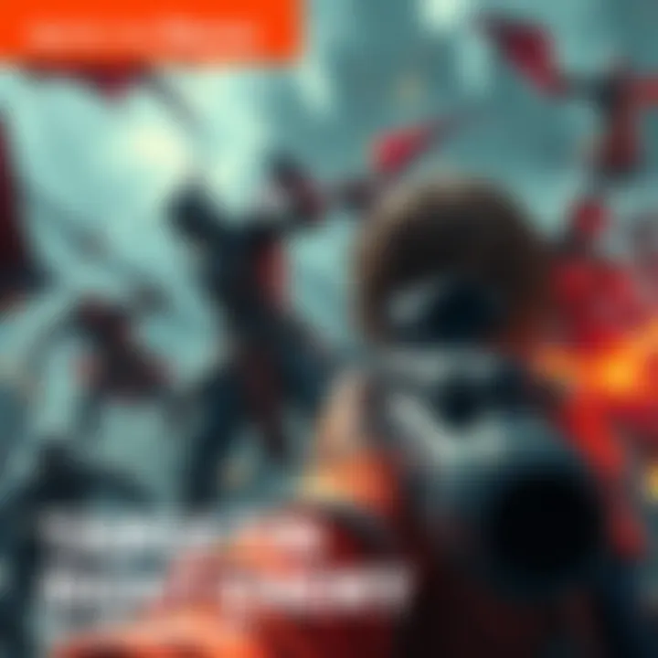 A player character aiming at an enemy in a fantasy game setting, showcasing a battle scene with various enemies visible in the background.