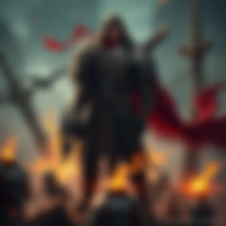 Tarnished Character in a Fantasy World A Tarnished character stands in a gritty, fantasy landscape, showcasing their unique armor and weapon, surrounded by mystical elements.