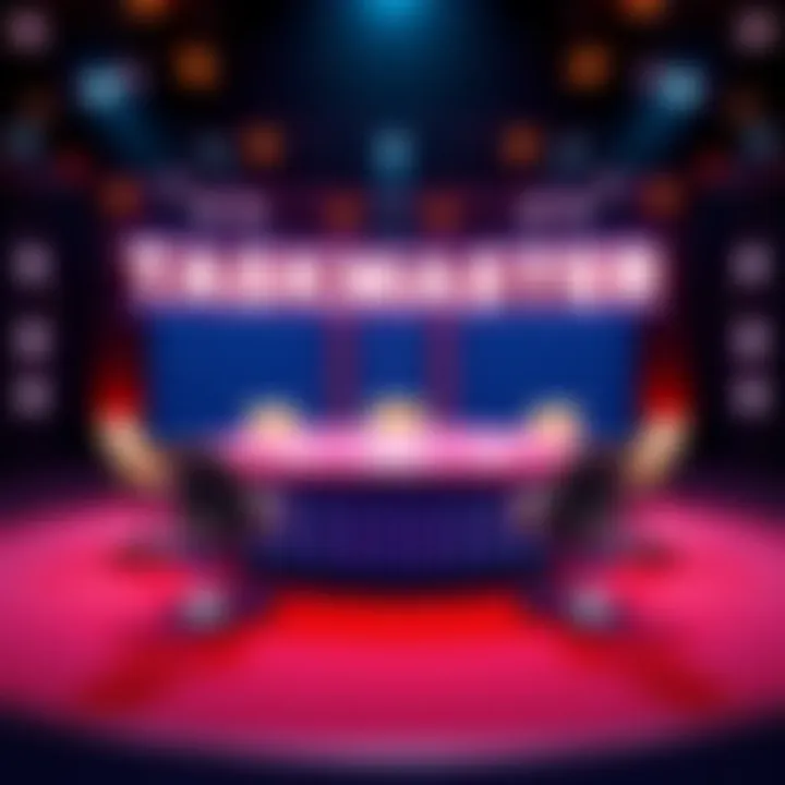 Taskmaster Show Set The Taskmaster set featuring five chairs around a table, hinting at the show's possible return to a 5 format.