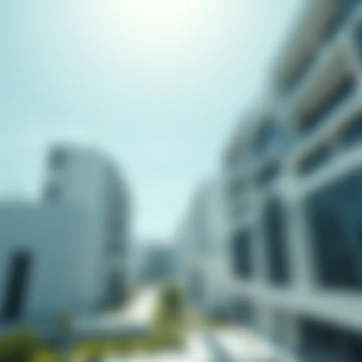 A view of pristine buildings in Tau Ceti, showcasing their well-maintained structures under bright skies.