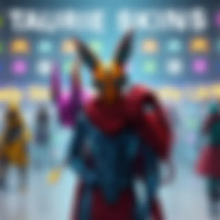 Colorful Taurie skins displayed on characters with bug fix icons in the background
