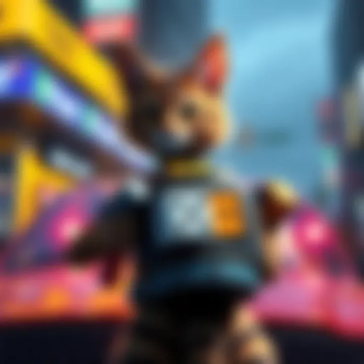 A playful Taxi Cat character with fuzzy dice on her back and blasters, showcasing a unique design idea