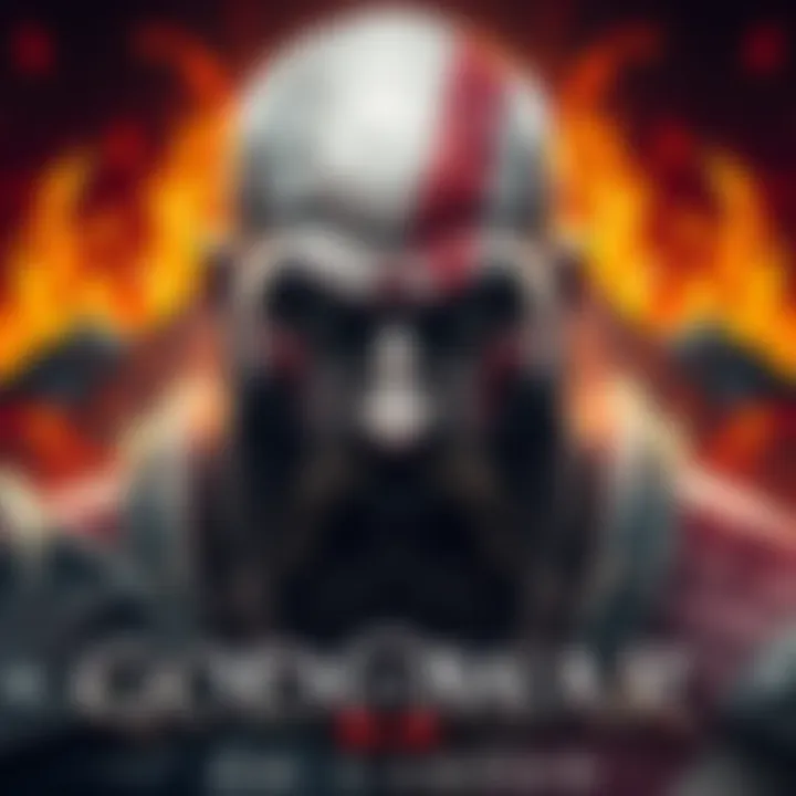 TC Carson portraying Kratos in a dramatic pose, showcasing his iconic warrior look with a fierce expression, surrounded by elements from the God of War series.