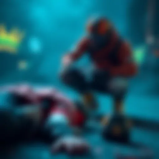 A gamer crouching repeatedly over a fallen opponent in an online game, showcasing the tea bagging behavior