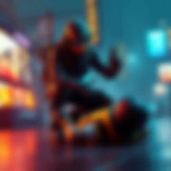 A video game character squatting over a defeated opponent in a gaming scene, symbolizing the act of teabagging