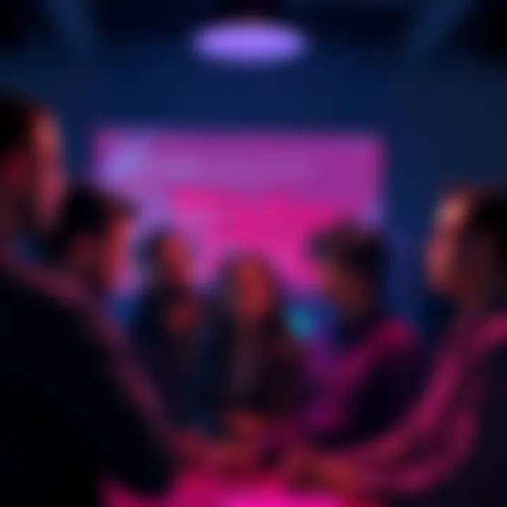 A frustrated group of people discussing Teaguv's patch release issues, showing concern and disappointment, with a computer screen displaying error messages in the background.