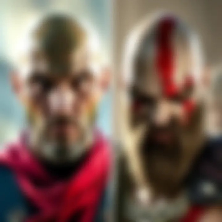A side-by-side comparison of Teal'c from SG-1 and Kratos from the video game series showing their similar looks and expressions.
