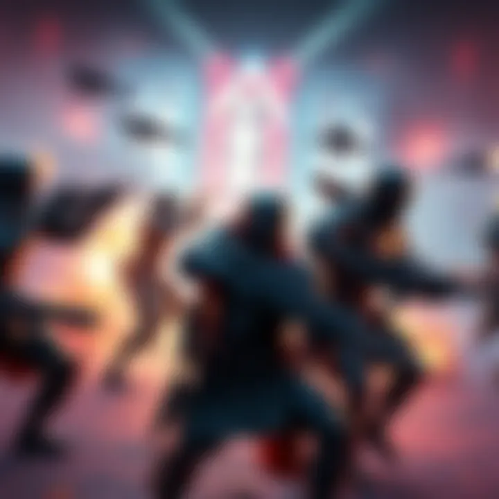 Team battle in Ark Raiders A fierce team battle in a virtual arena, with players engaged in combat using weapons and armor, showcasing the competitive atmosphere of Ark Raiders.