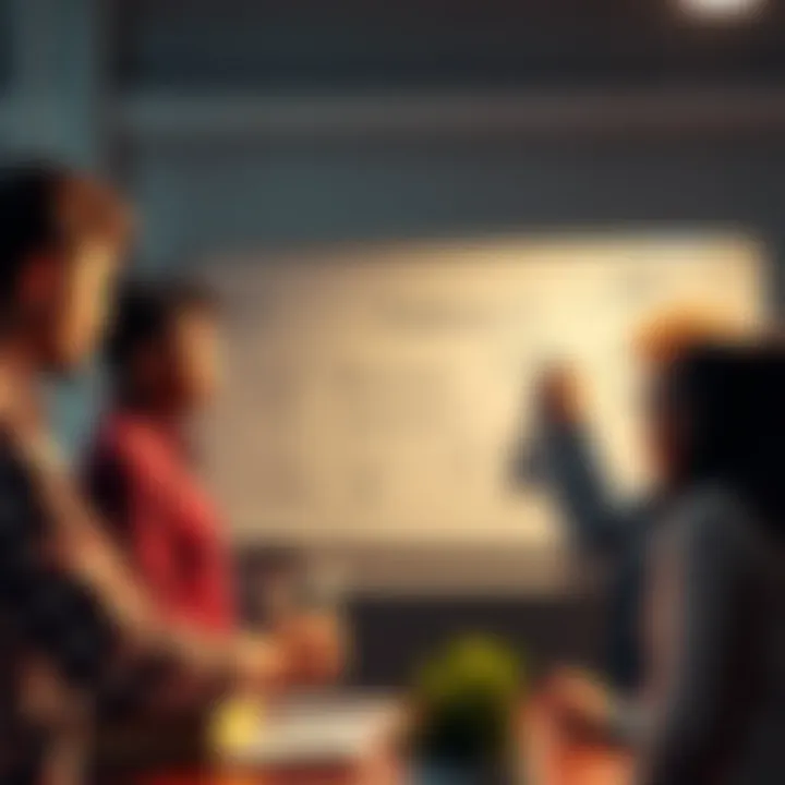 A diverse group of people discussing and writing down ideas on a whiteboard to identify problems and find solutions