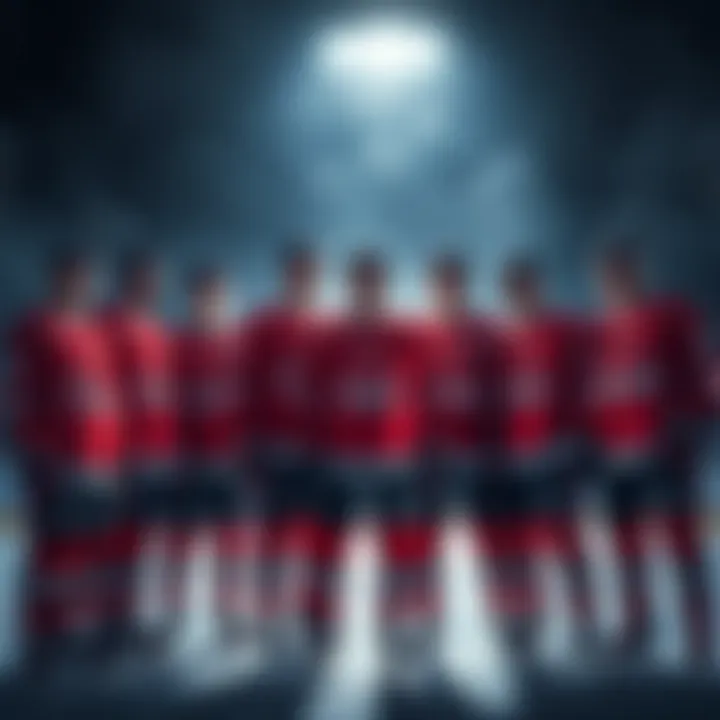 Team Canada players standing together in their hockey uniforms, showcasing camaraderie and team spirit.