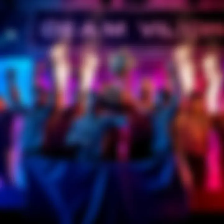 A group of players celebrating their win with trophies and banners at BLAST Slam VI.