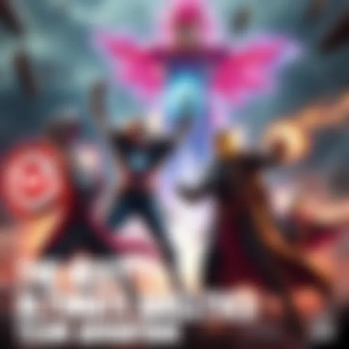 A team of characters activating their ultimate abilities during a battle, showcasing various powers like shields and strong attacks.