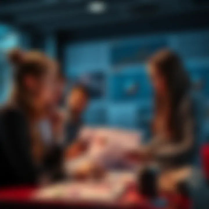 A group of colleagues analyzing charts and data to assess their success in recent projects.