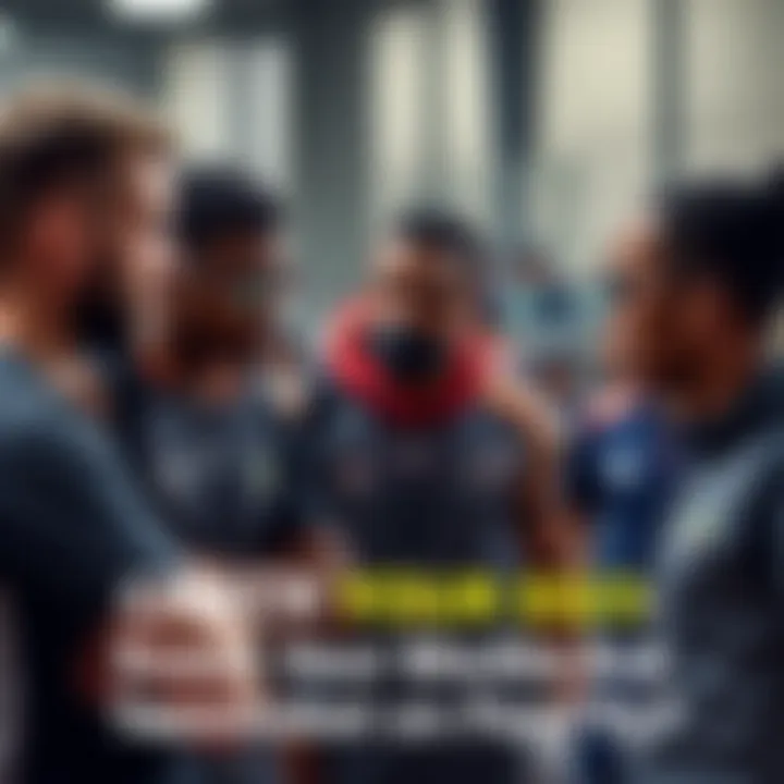 A diverse group of teammates having a serious conversation about teamwork and performance in a sports setting