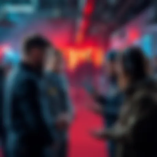 A group of team members engaged in a serious discussion while addressing unexpected challenges in a chaotic setting