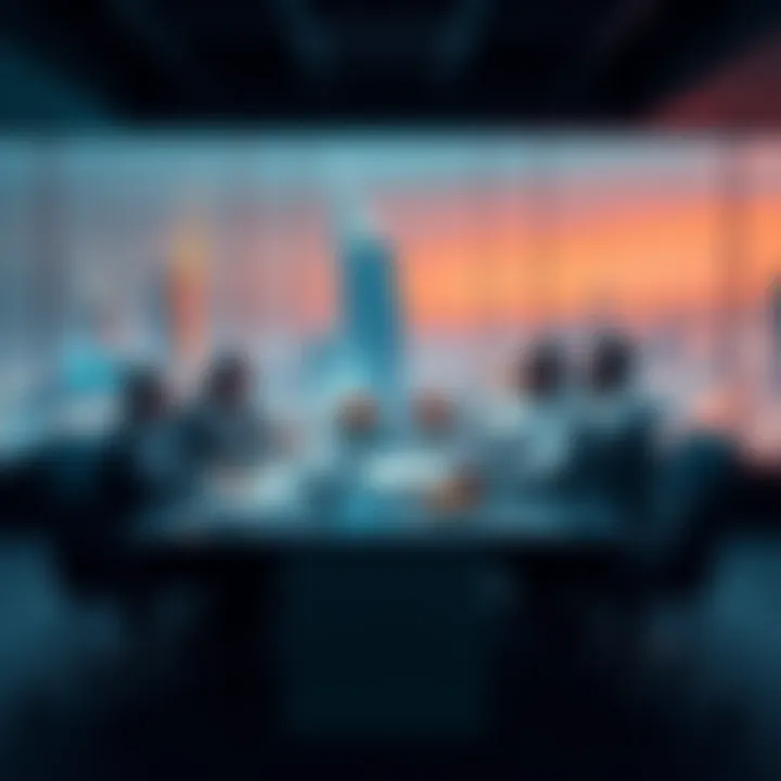 A group of people discussing plans at a conference table in Dubai, celebrating the launch of the Team Meating contract.