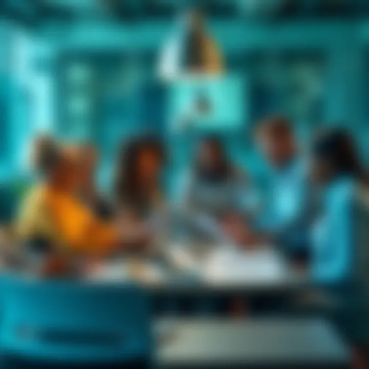 Team Collaboration in Operations A diverse group of people brainstorming around a table with laptops and documents, focusing on team formation for operations.