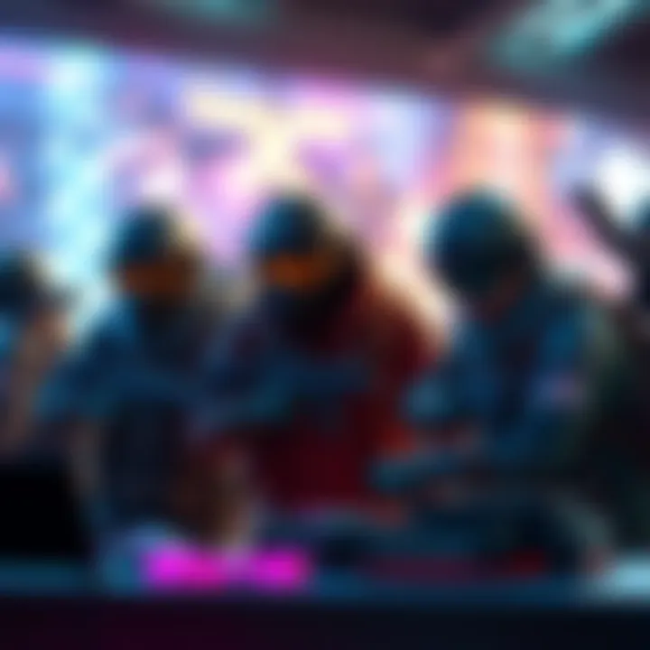 A group of characters teaming up in a PvE game mode, focusing on cooperative objectives and strategizing for exclusive loot.