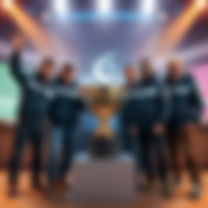 Team Shroud poses with the Tau Ceti Cup and their stylish jackets after winning the tournament