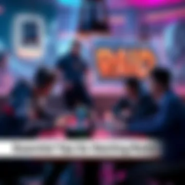 A group of gamers gathered around a table, discussing strategies and sharing gear for a raid in a gaming environment