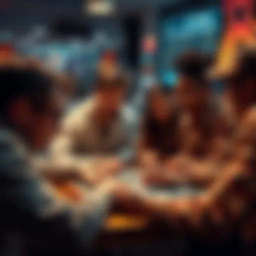 A group of people focused on a strategy game, discussing tactics and collaborating for a win