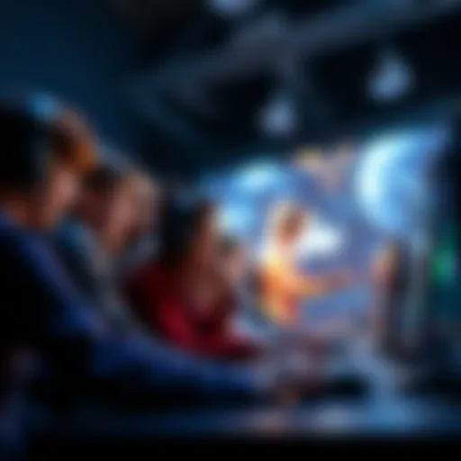 A group of diverse characters collaborating in a video game setting, showcasing teamwork and strategy in recruiting for a winning team.